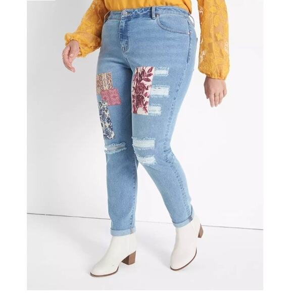 Lane Bryant Denim - New Lane Bryant Signature Fit Boyfriend Mid Rise Patchwork Blue Jeans Size 22